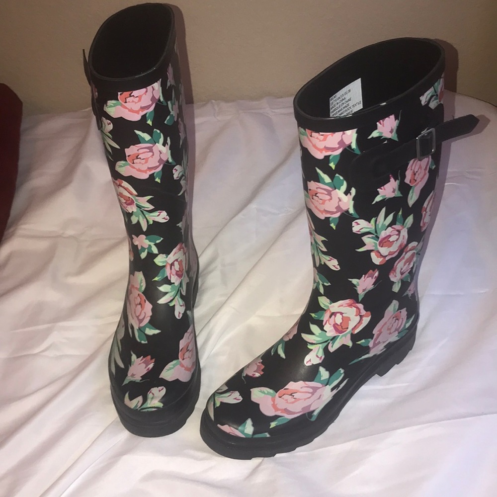 JUST FAB Floral High Rain Boots